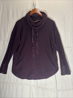 Democracy Cowl Neck Mixed Media Pullover Sweater Top Medium Plum Purple EUC